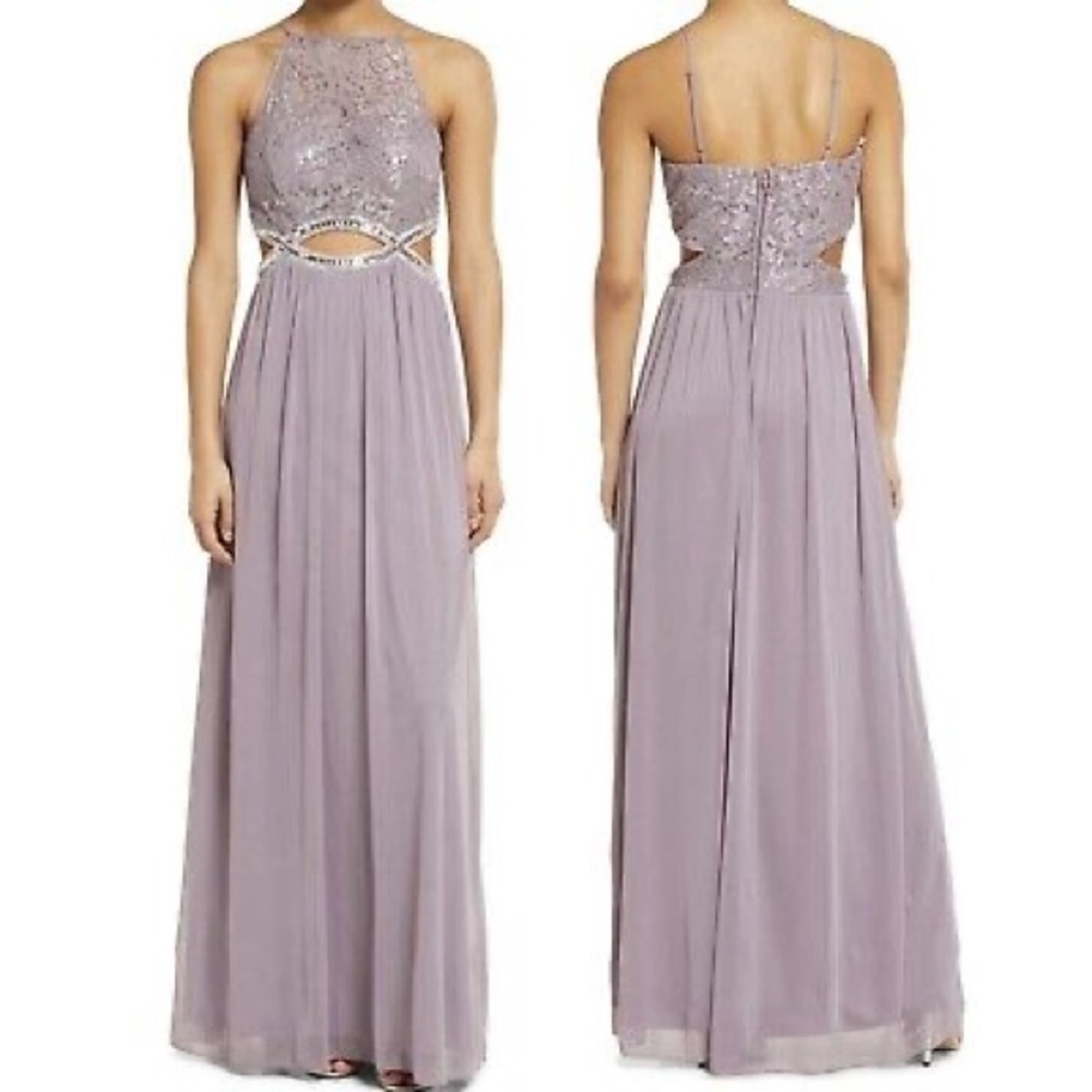 Speechless Women’s Sequin Lace Cutout Gown Mauve/Silver Size 1